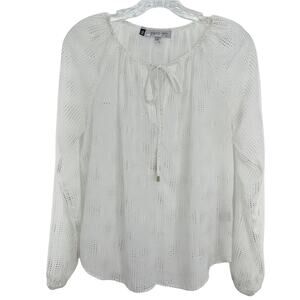 Jennifer Lopez White Eyelet Sheer Silver Studded Boho Long Sleeve Blouse XS
